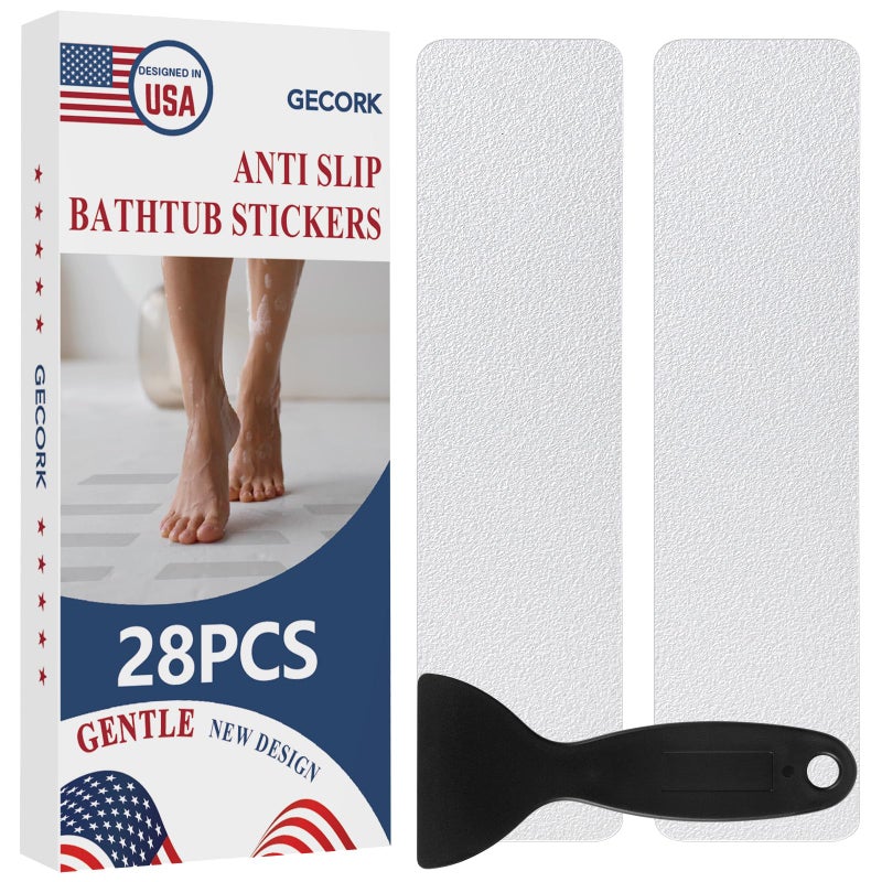 Gecork 28 PCS Shower Floor Non Slip Stickers with Strong Adhesive  Invisible & Durable Anti Slip Shower Stickers with Scraper for Bath Tub  Pools and Stairs(Clear Wide Rectangle) - Image 1